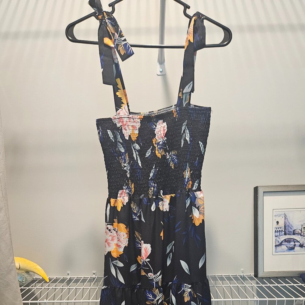 Floral Dress with Ribbon Straps